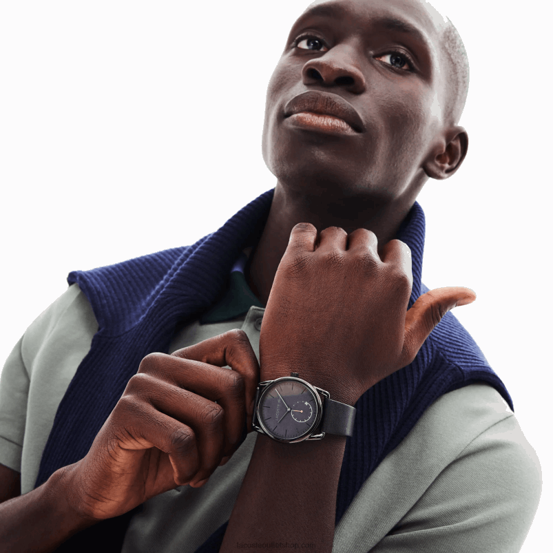 moški Lacoste črna 000 moška urbana ura s črnim usnjenim paščkom P20DL2312