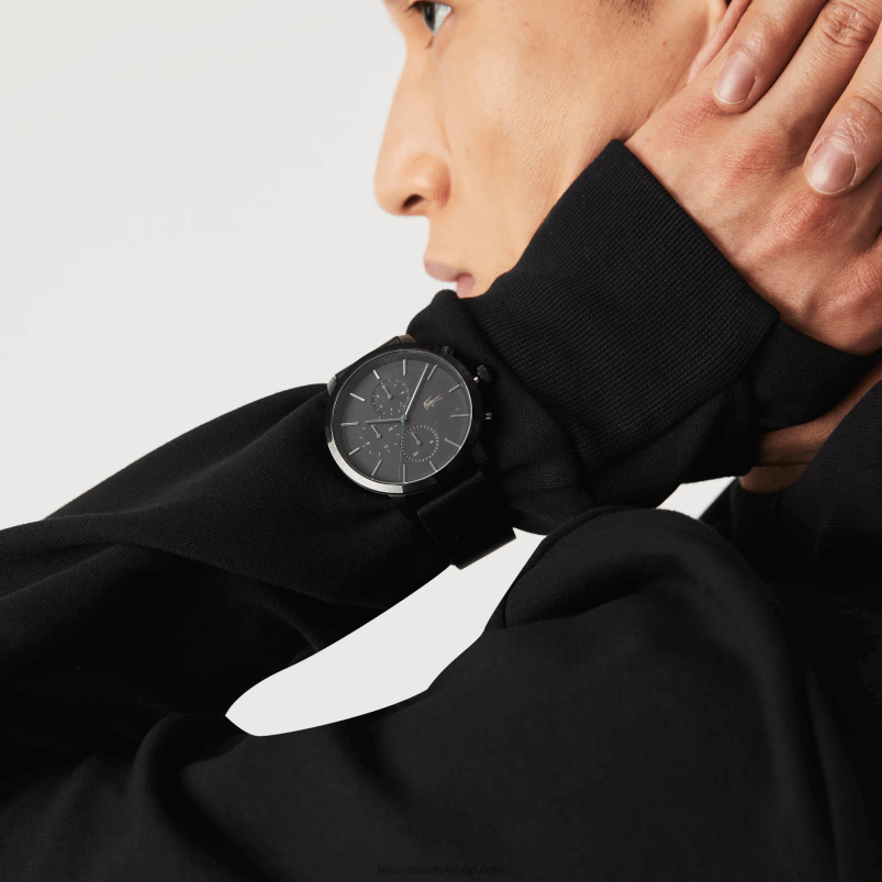 moški Lacoste črna 000 replay ura s črnim usnjenim paščkom P20DL2318