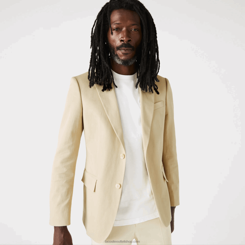 moški Lacoste bež 68s naguban blazer iz mešanice bombaža in lanu P20DL1305