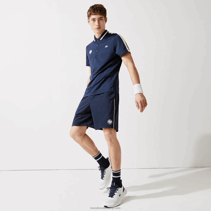 moški Lacoste bela mornarsko modra r20 lahke raztegljive športne kratke hlače French Open Edition P20DL1546