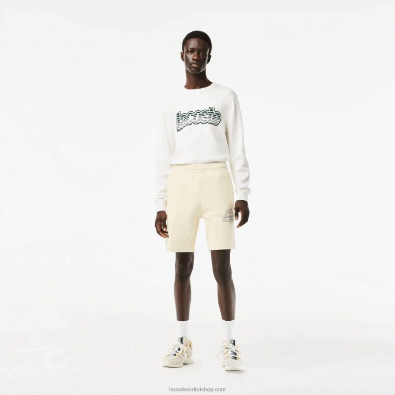 moški Lacoste bela xfj kratke hlače iz flisa iz nebrušenega organskega bombaža P20DL486