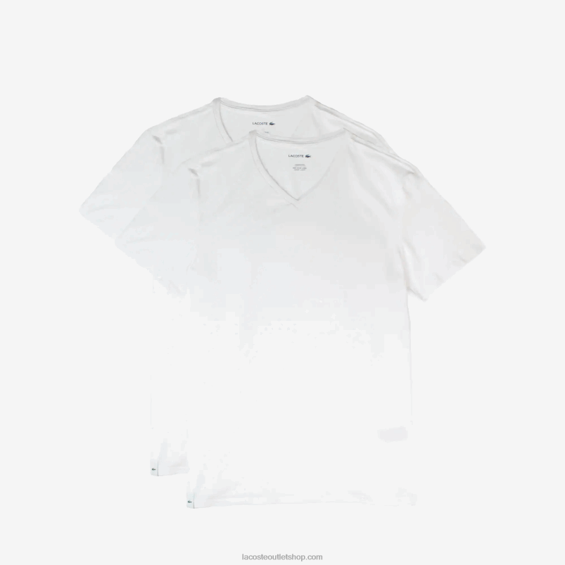 moški Lacoste bela 001 bombažna salonarska majica z v-izrezom 2 kom P20DL1623