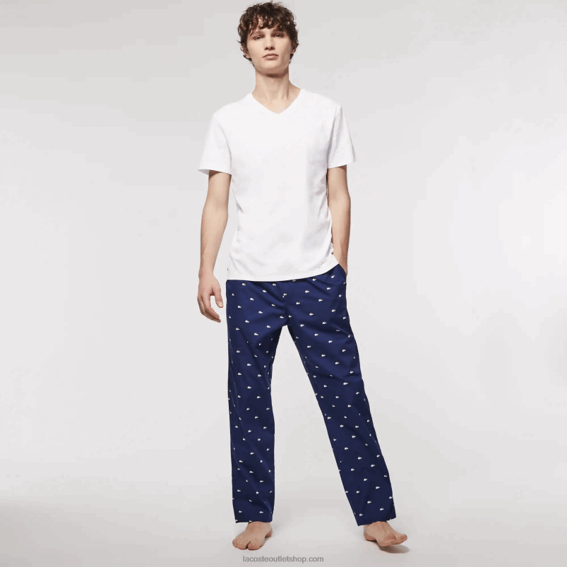 moški Lacoste bela 001 bombažna salonarska majica z v-izrezom 3 kom P20DL1335