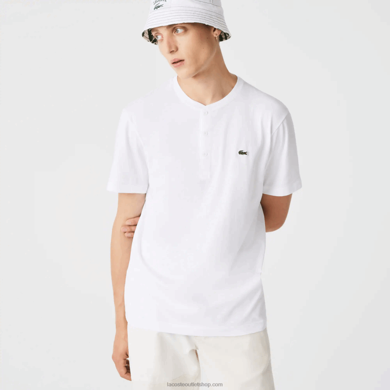 moški Lacoste bela 001 majica s kratkimi rokavi iz bombažnega jerseyja s henley ovratnikom P20DL589