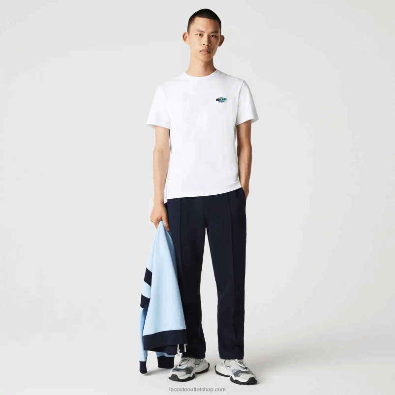 moški Lacoste bela 001 majica s kratkimi rokavi iz organskega bombaža v barvi krokodilov z okroglim izrezom P20DL919