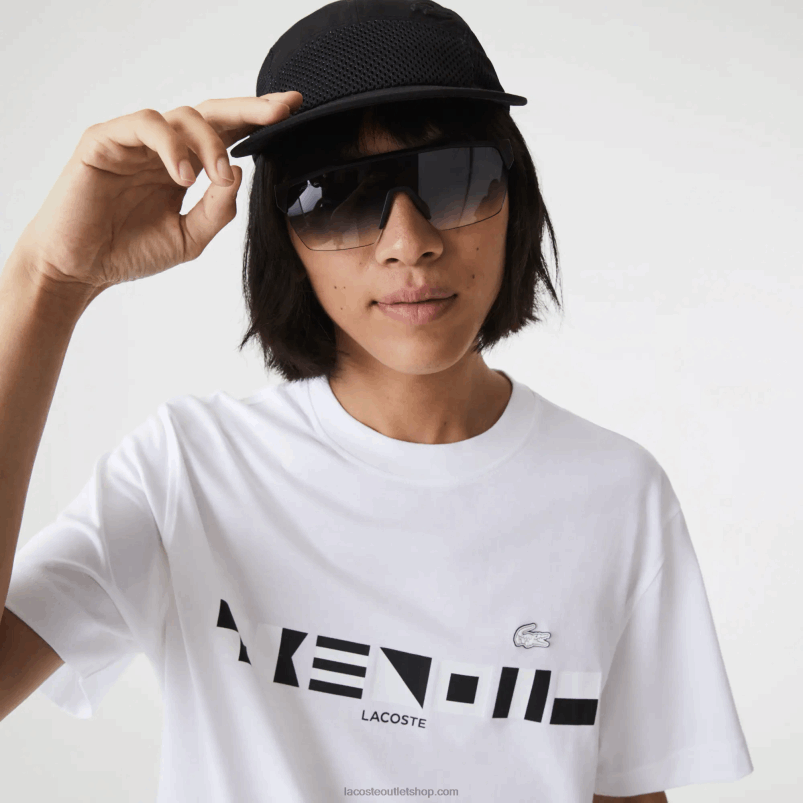 moški Lacoste bela 001 majica s potiskom sproščenega kroja P20DL661