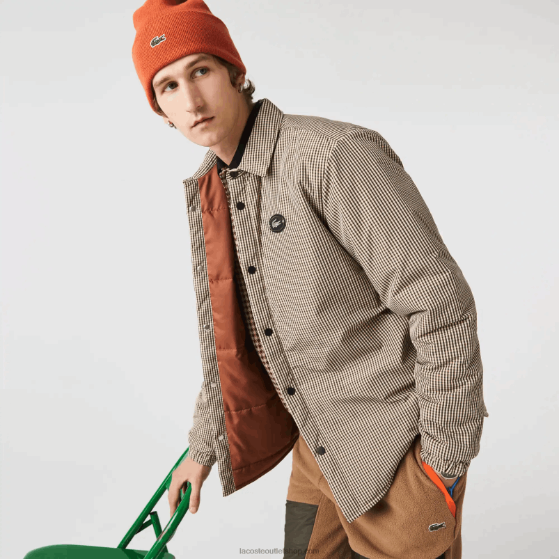 moški Lacoste bež mornarsko kaki zelena 87e karo potiskana vodoodbojna majica P20DL1549