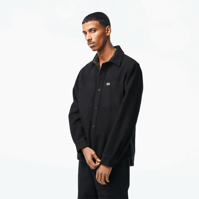 moški Lacoste kaki zeleno bela gby dvostranska majica iz bombažne flanele P20DL1541