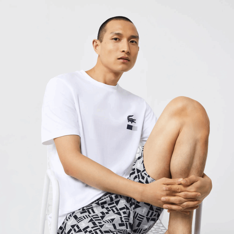 moški Lacoste bela mornarsko modra siva chine 40s pižame z grafičnim potiskom P20DL1511