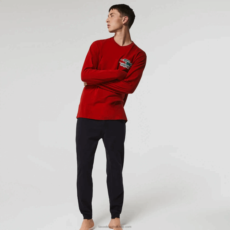 moški Lacoste rdeča mornarsko modra rx1 komplet dolge raztegljive bombažne pižame P20DL1639