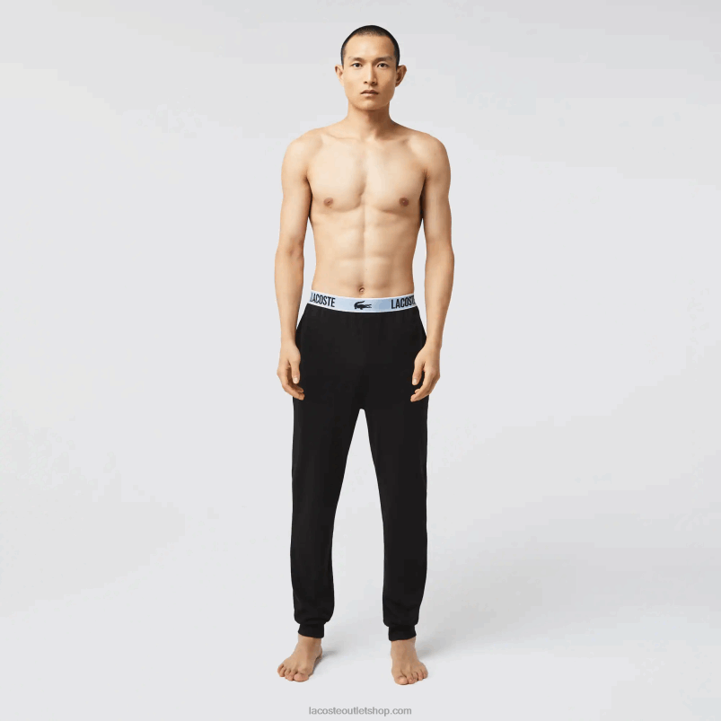 moški Lacoste črna 031 pižama hlače s krokodiljim potiskom z blagovno znamko P20DL1523