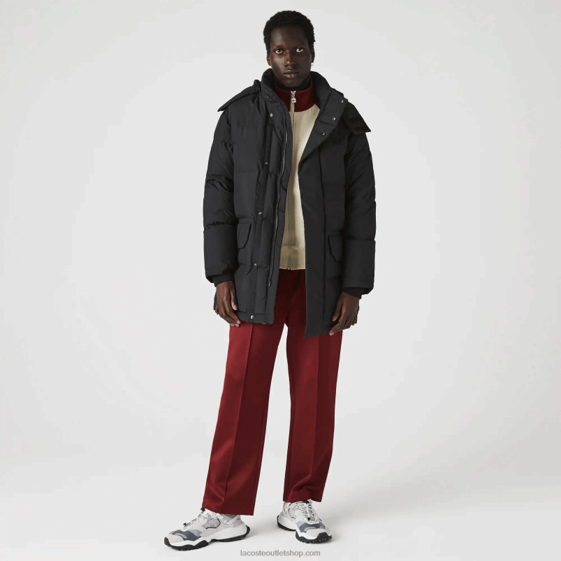 moški Lacoste črna 031 dolg puhast plašč s snemljivo kapuco P20DL1317