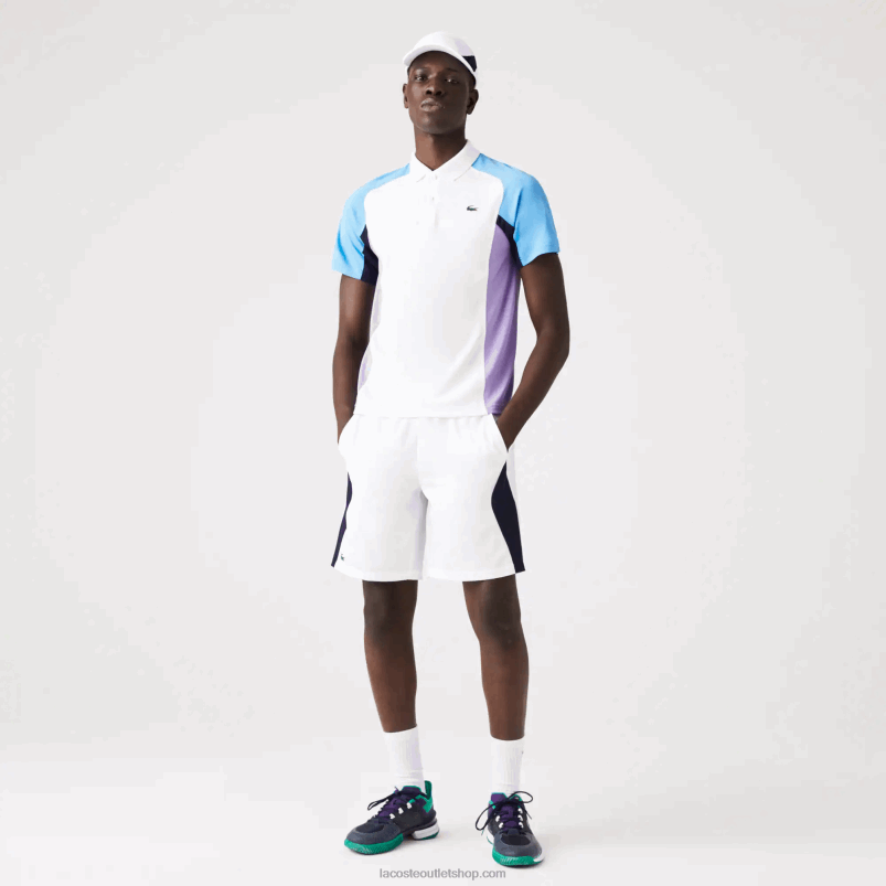 moški Lacoste bela mornarsko modra vijolična 6hu športni termoregulacijski pique tenis polo P20DL779