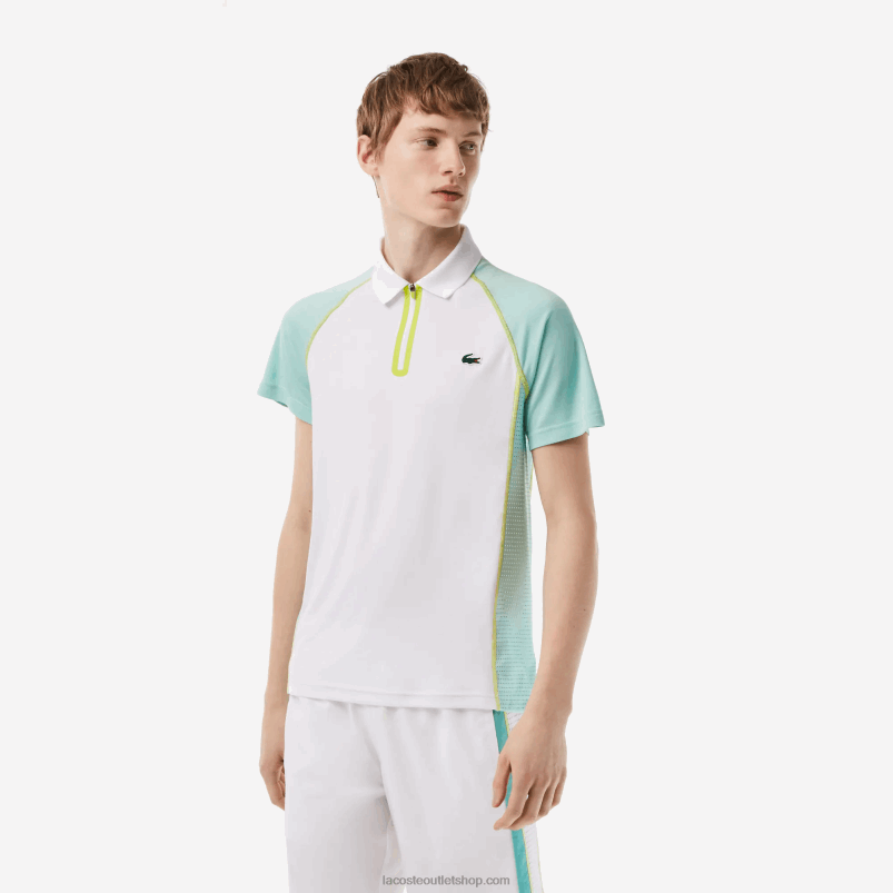 moški Lacoste bela svetlo zelena rumena awc teniška polo majica iz recikliranega poliestra z ultra-dry tehnologijo P20DL137