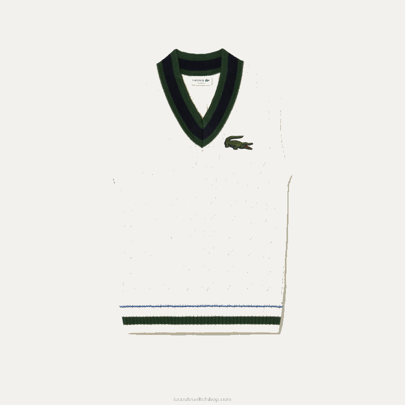 moški Lacoste bela r1t pleten pulover brezrokavnik iz organskega bombaža P20DL504