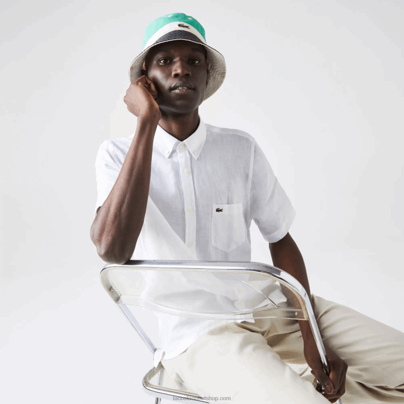 moški Lacoste bela 001 navadna lanena srajca P20DL1646