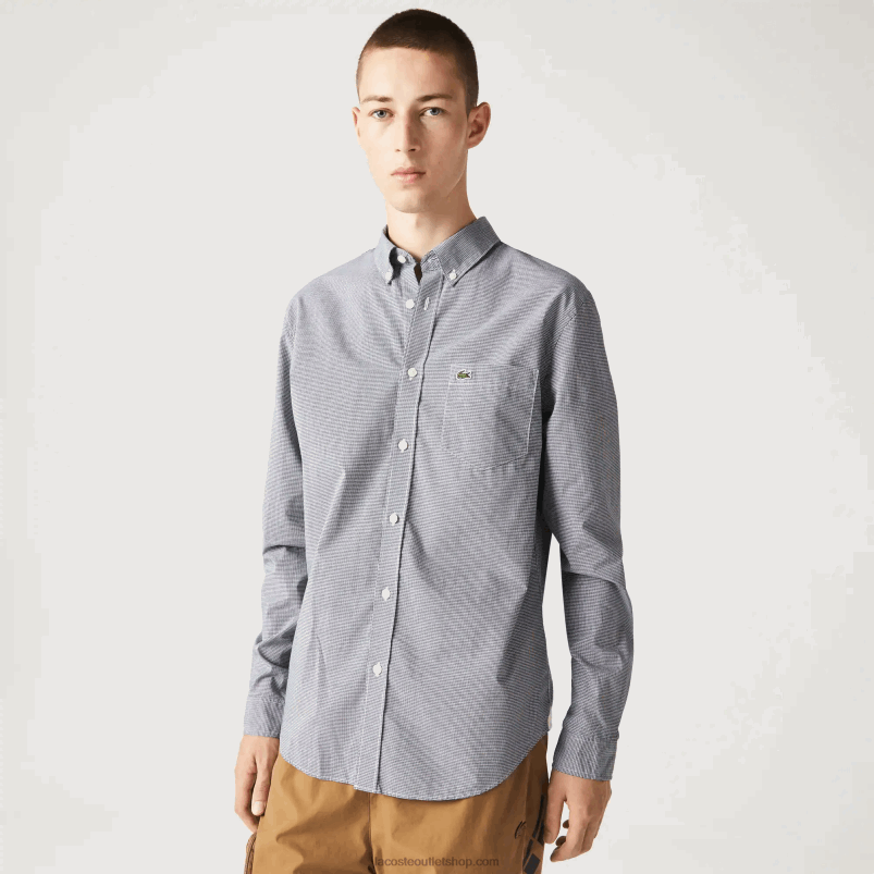 moški Lacoste bela mornarsko modra 522 navadna bombažna srajca iz poplina P20DL1485