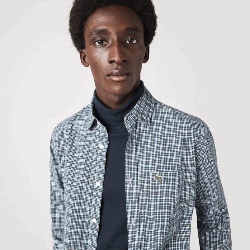 moški Lacoste bela črna zelena tav navadna majica s karirastim potiskom P20DL1609