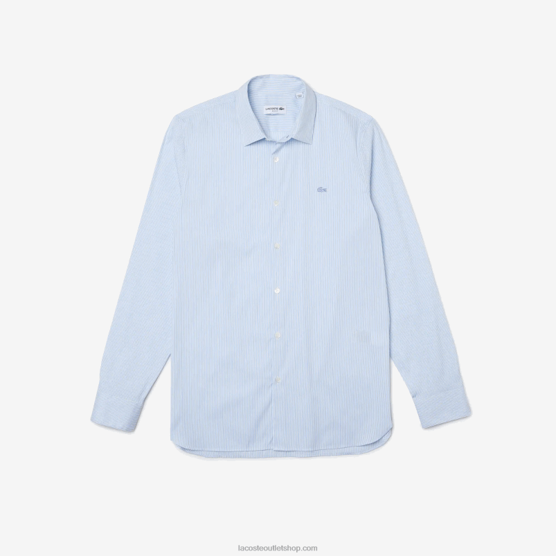 moški Lacoste belo modra f6z ozka srajca iz karirastega raztegljivega poplina P20DL401