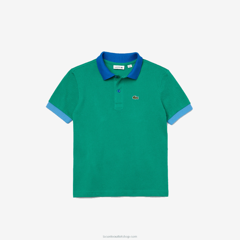 fantje Lacoste zeleno modra x28 bombažni pique polo kontrastni ovratnik P20DL2958