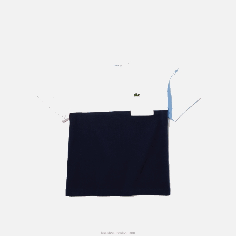 dekleta Lacoste mornarsko modra bela roza gta bombažna majica s kratkimi rokavi z žepi in barvnimi bloki z okroglim izrezom P20DL3179