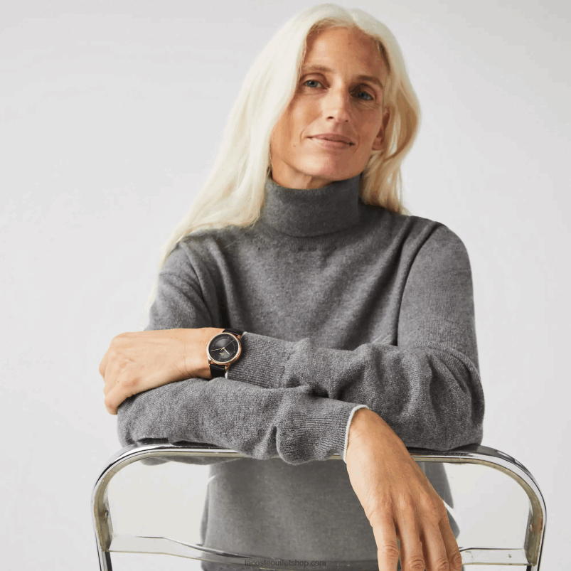 ženske Lacoste črna 000 klubska ura s tremi kazalci - črna z usnjenim paščkom P20DL2924