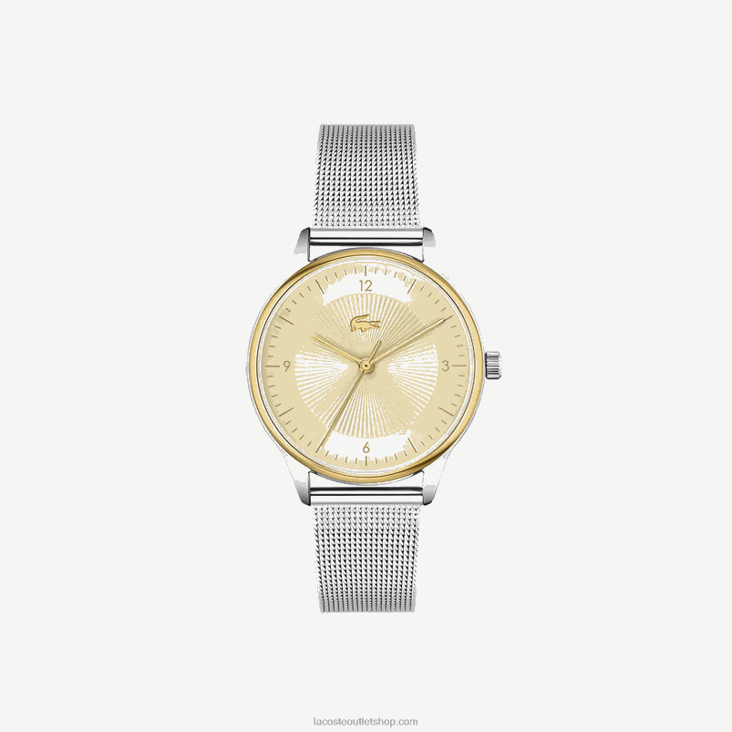 ženske Lacoste srebro 000 klubska ura s 3 kazalci - barva šampanjca z mrežo iz nerjavečega jekla P20DL2922