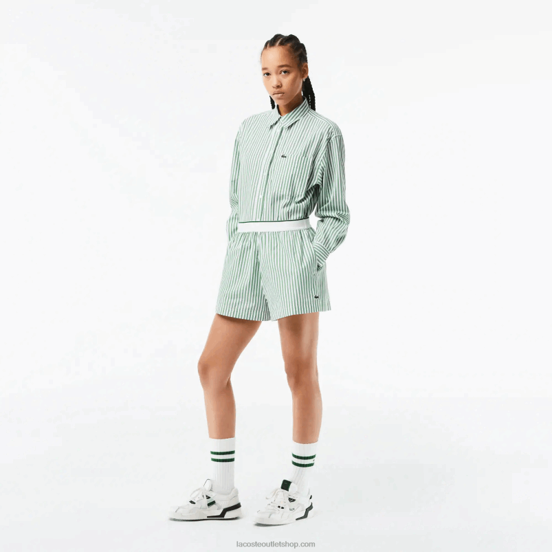 ženske Lacoste bela kaki zelena vi4 črtaste kratke hlače iz bombaža P20DL2455