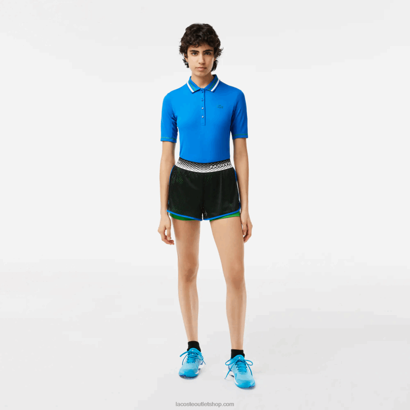 ženske Lacoste črno zelena glv teniške kratke hlače z vgrajenimi spodnjicami P20DL2443