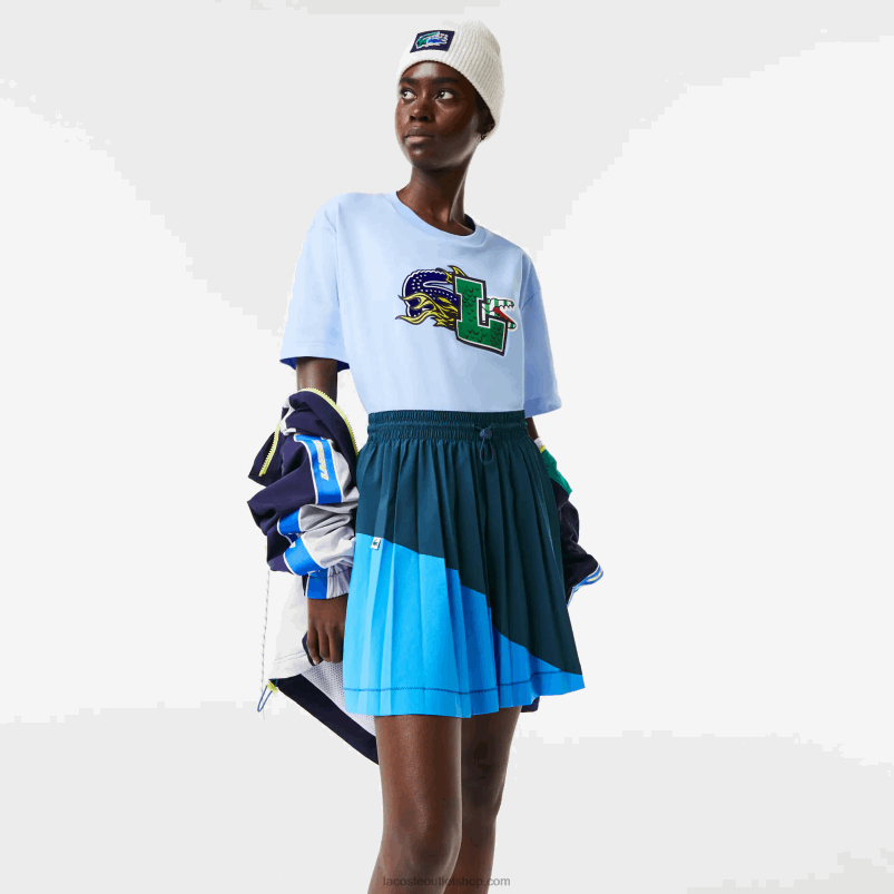 ženske Lacoste modri luh plisirano krilo iz najlona v barvnem bloku P20DL2595