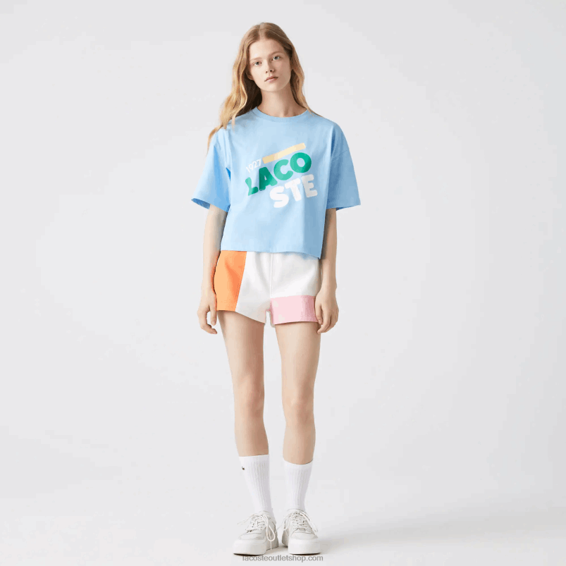 ženske Lacoste modri hbp kratka ohlapna majica iz organskega bombaža s pikami P20DL2611