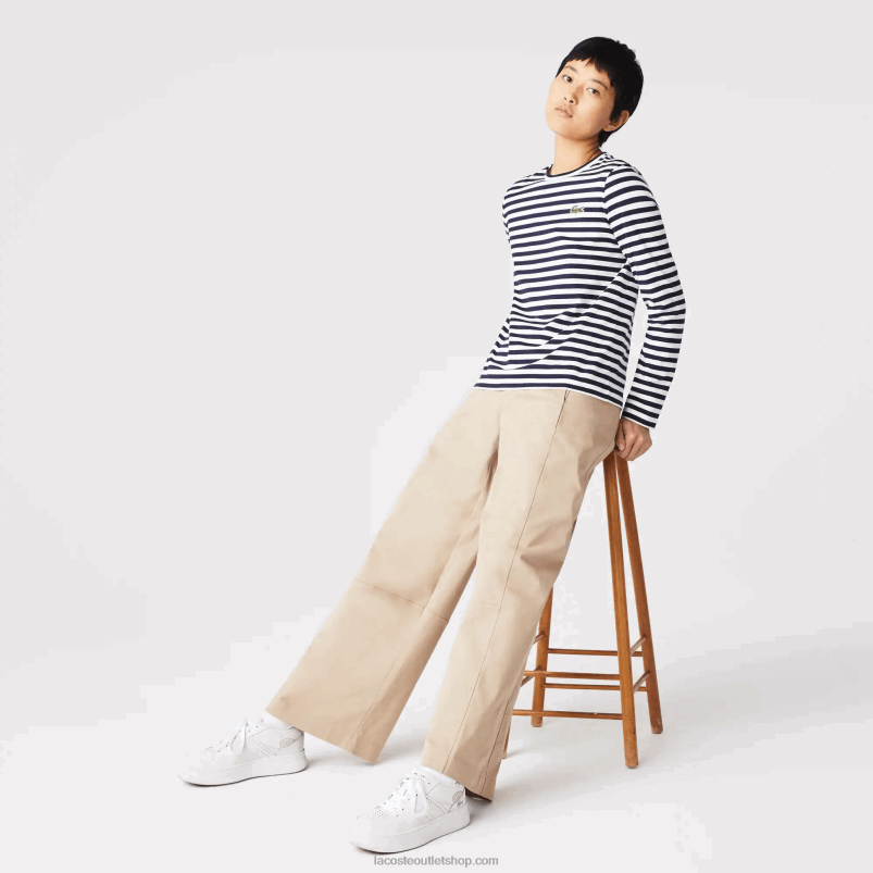 ženske Lacoste črno/belo hhw črtasta bombažna majica s kratkimi rokavi P20DL2559