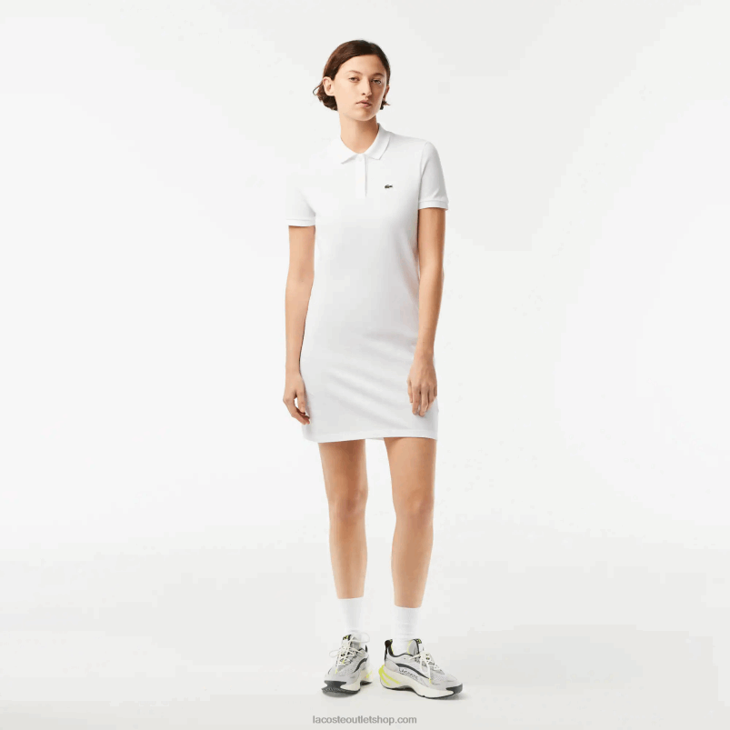 ženske Lacoste bela 001 pikantna pletena polo obleka P20DL2360