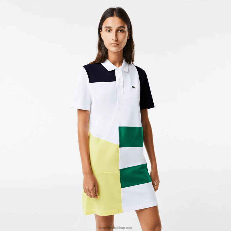 ženske Lacoste bela sbh patchwork pique polo obleka P20DL2519