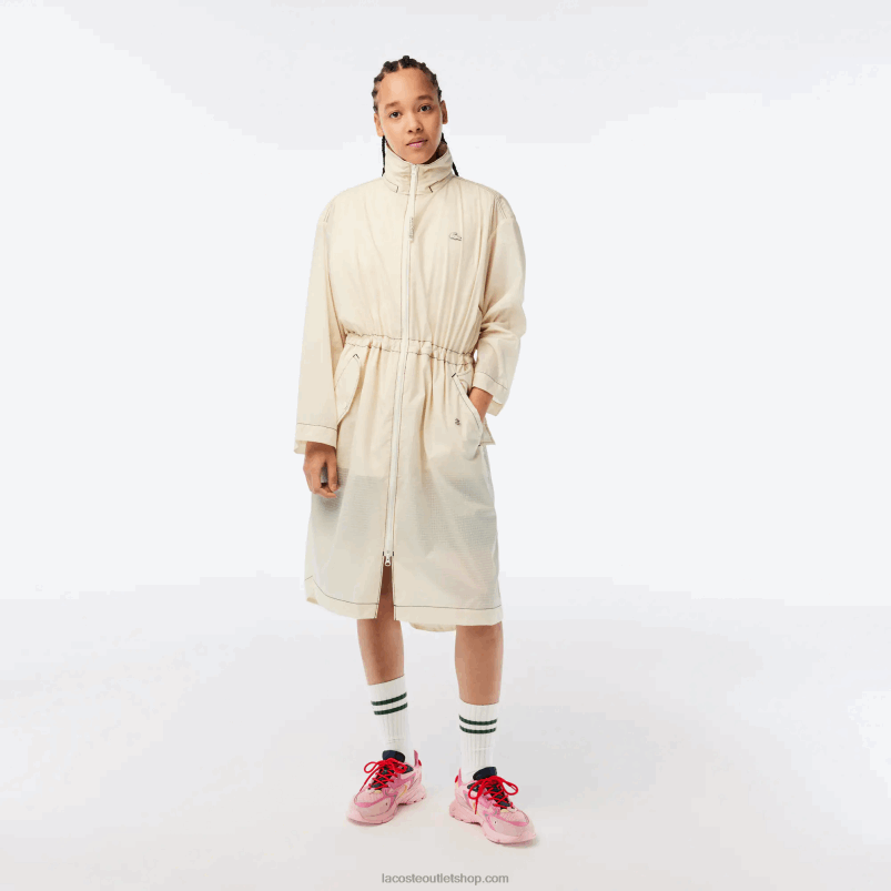 ženske Lacoste bela xfj Vodoodbojna parka s kapuco 2 v 1 P20DL2441