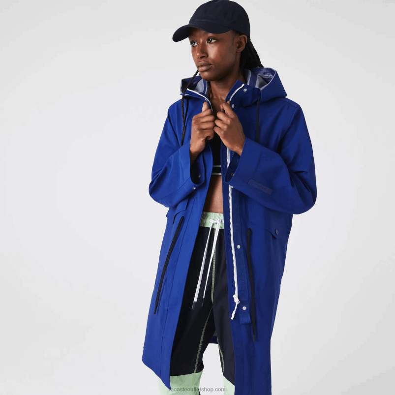 ženske Lacoste modri bdm vodoodporna parka z dolgo kapuco P20DL2628