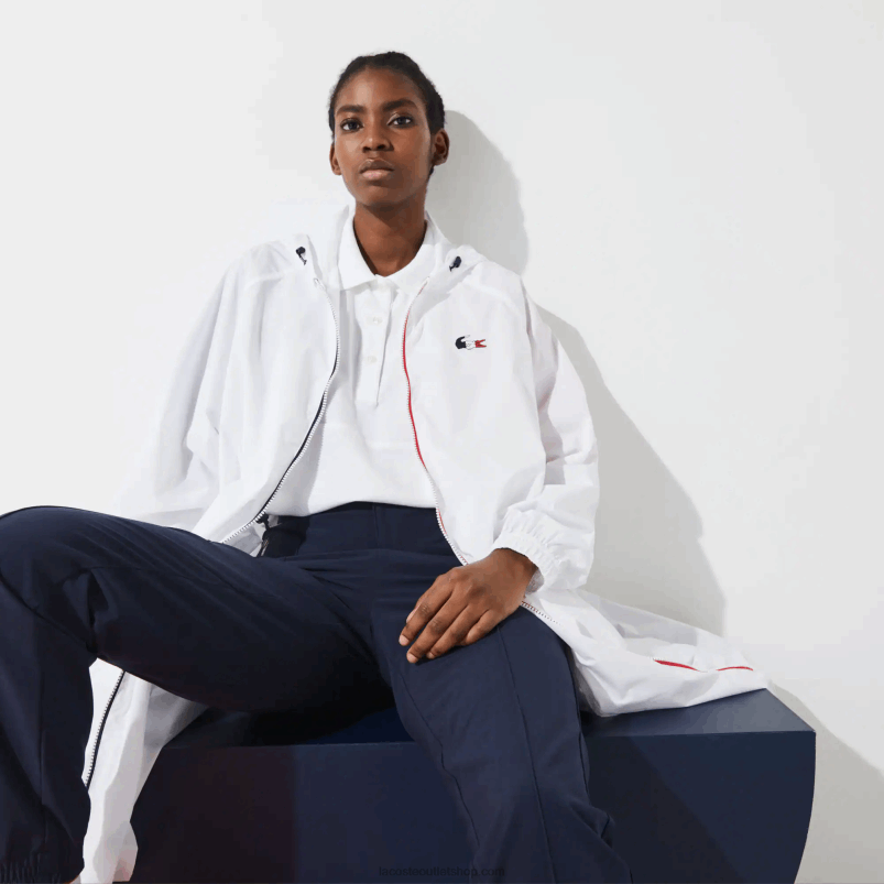 ženske Lacoste bela mornarsko modra rdeča a10 francoski športni zložljivi dežni plašč Sporting Spirit Edition P20DL2622