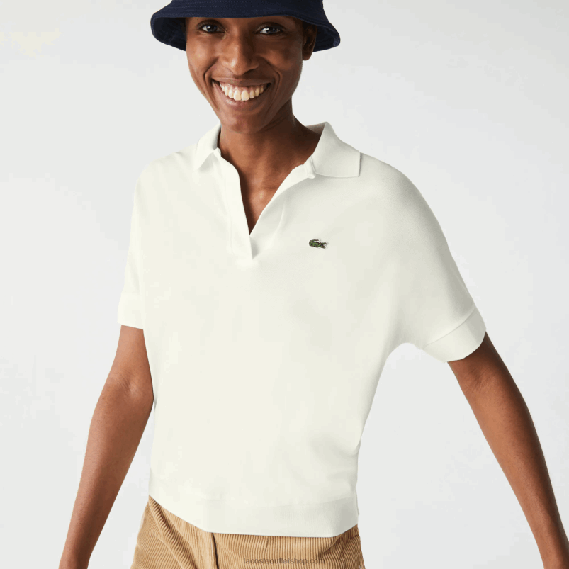 ženske Lacoste bela 70v ohlapna, tekoča polo majica pique P20DL2462