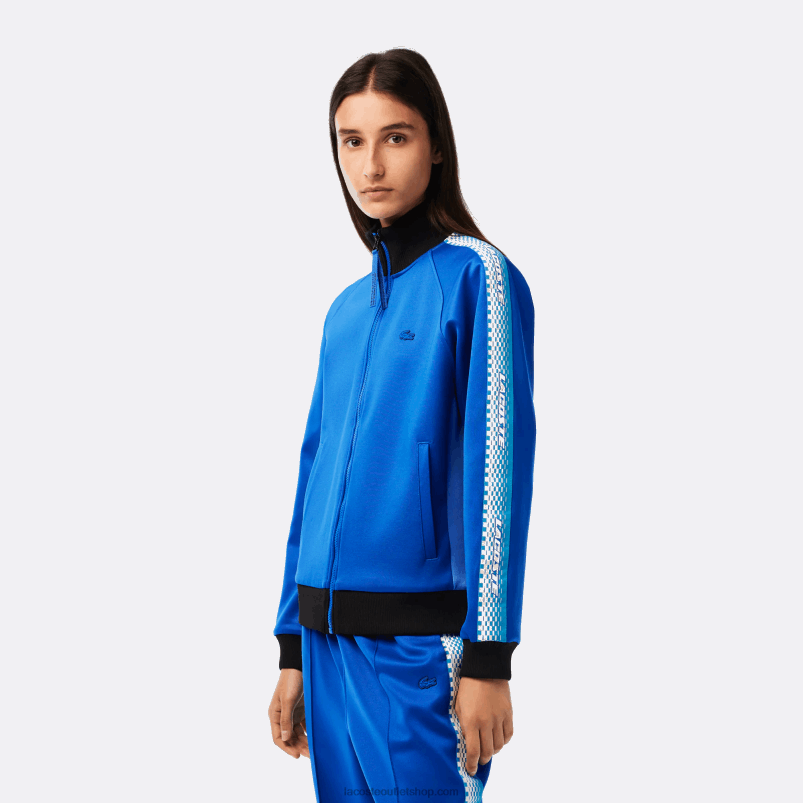 ženske Lacoste modra črna af6 ohlapen pulover z zadrgo in črtastim logotipom P20DL2398