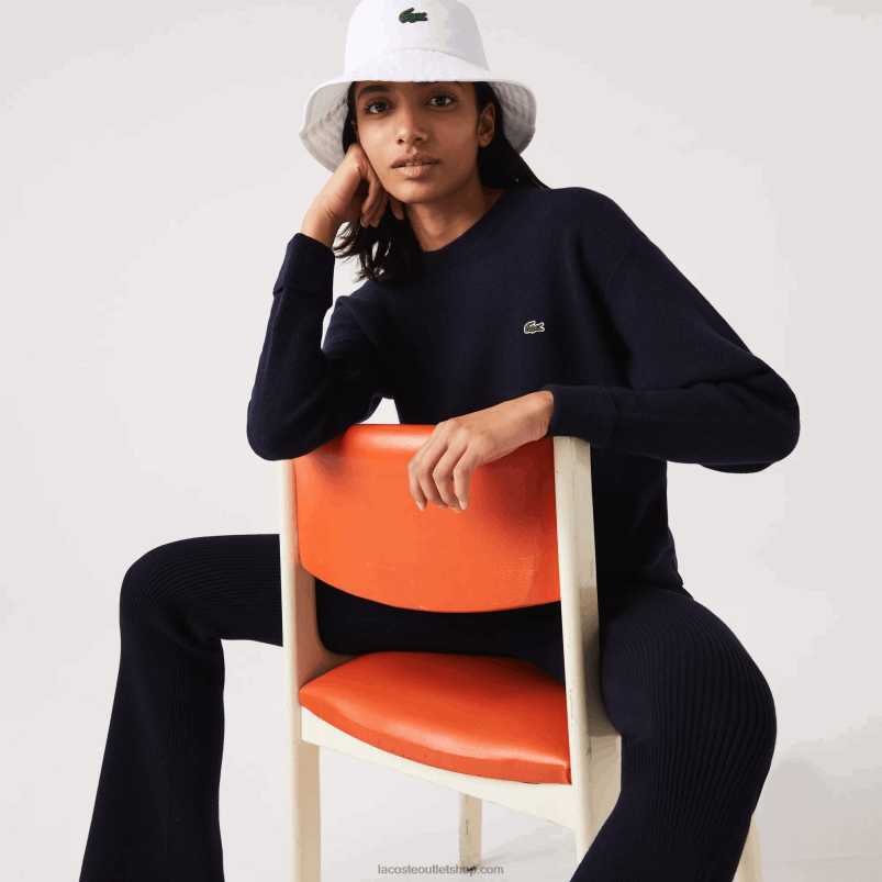 ženske Lacoste mornarsko modra 166 volnen pulover z okroglim izrezom P20DL2639